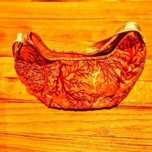 Bath & Body Works Small Orange Ivory Tree MotifTGold Sparkled Handle Cloth Purse